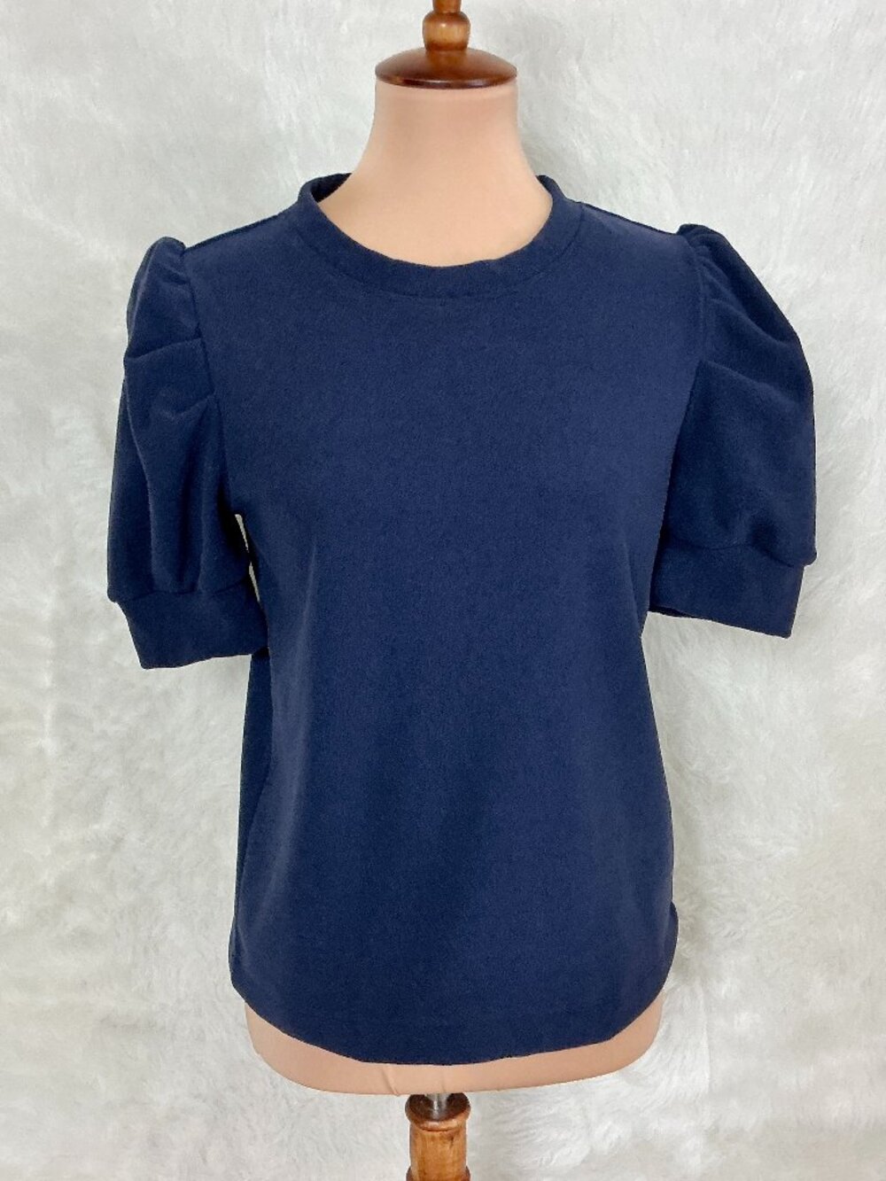 Dudley Stephens Navy Blue Short Puff Sleeve French Terry Cleo Top S